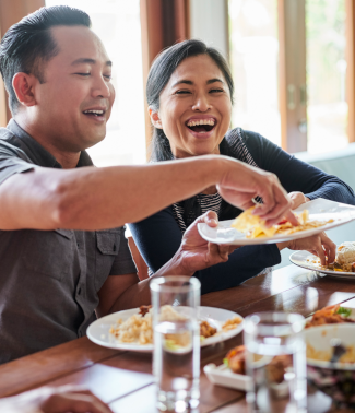 friends enjoying a meal in a restaurant