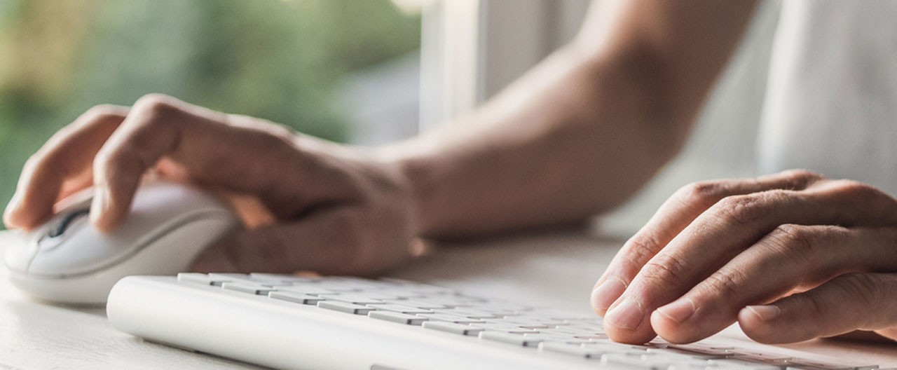 man typing