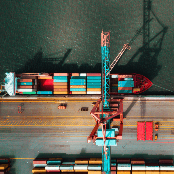 aerial view of cargo ship