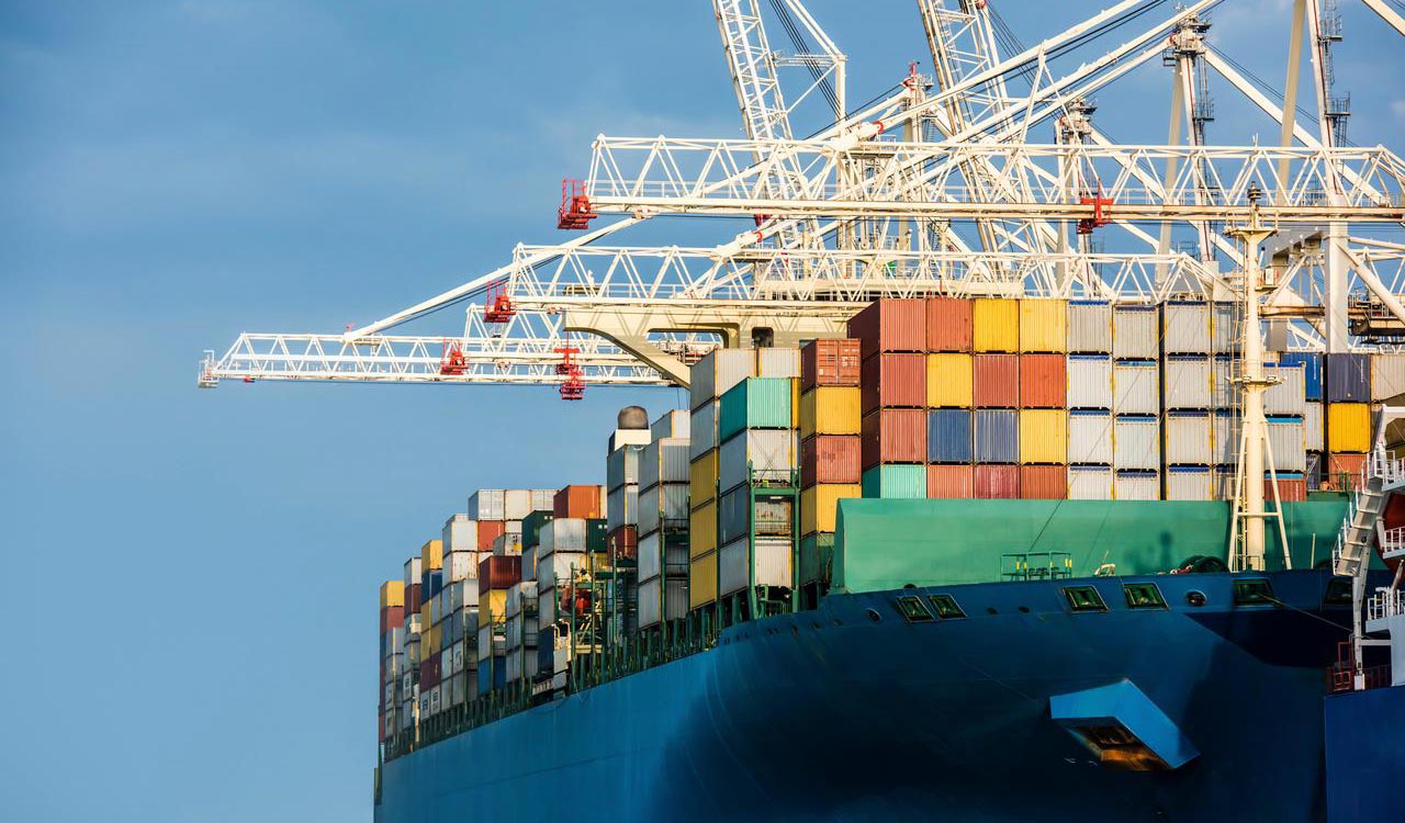 cargo shipping containers on a boat at sea