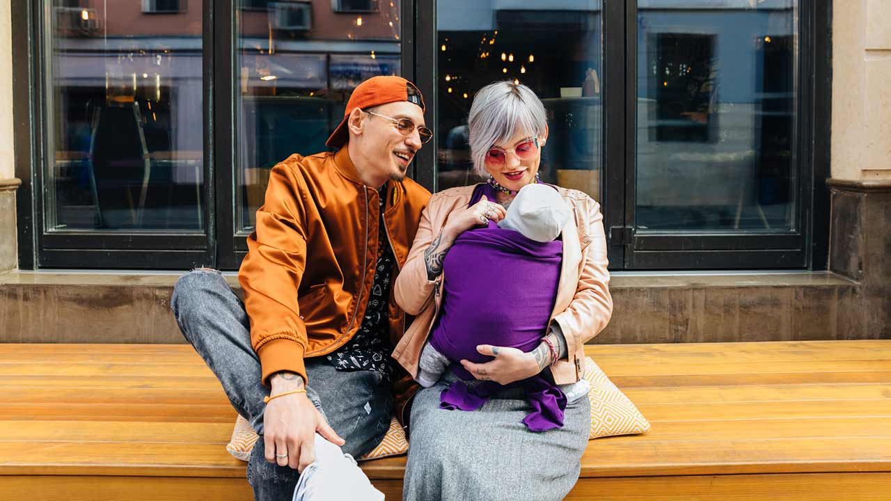 hip couple with baby