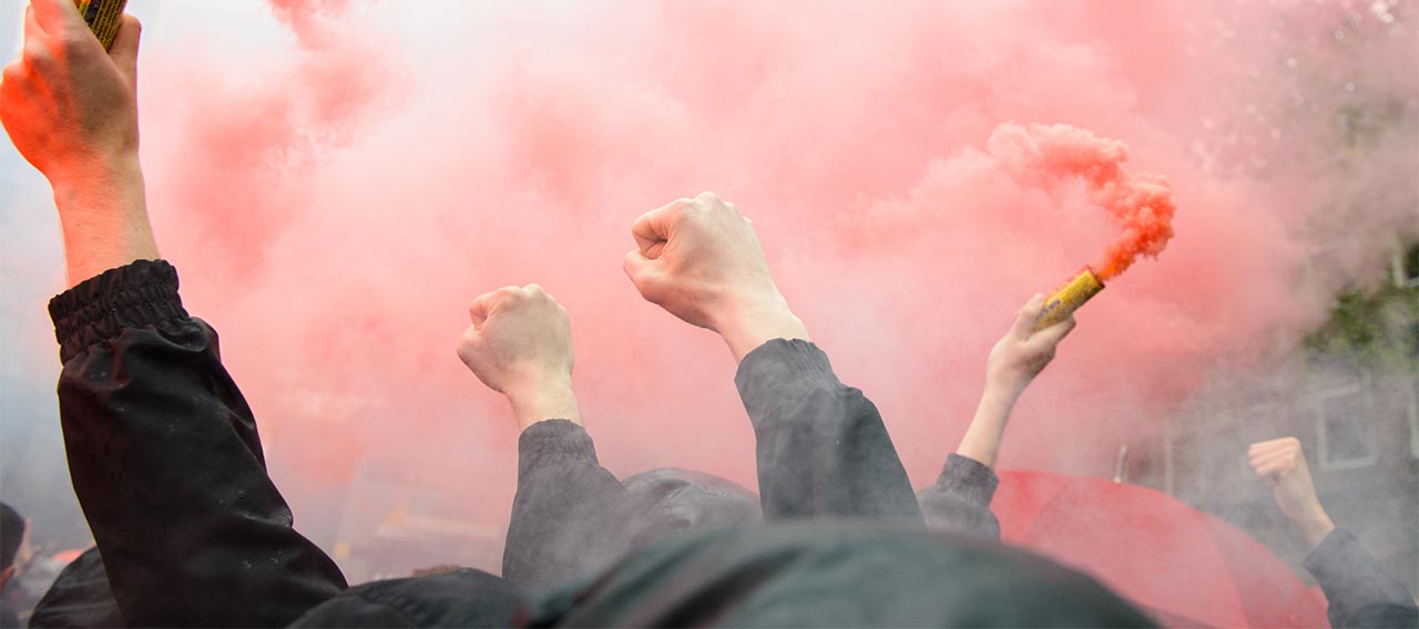 hands raised in protest