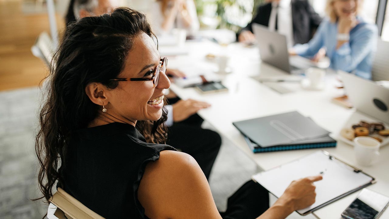 close-up of woman in meeting