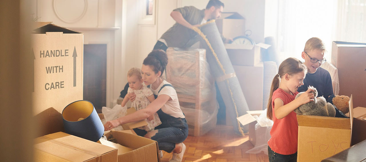 family packing up to move