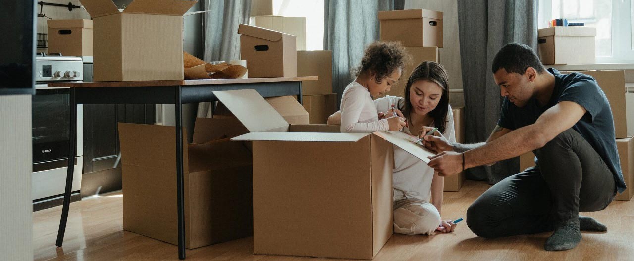 family moving boxes