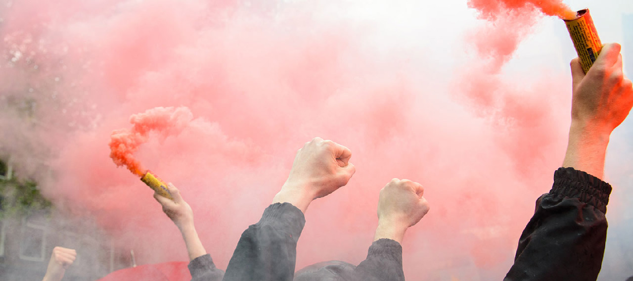 hands raised in protest