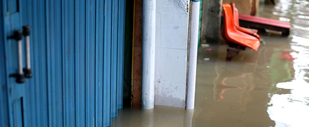 flooded blue industrial door