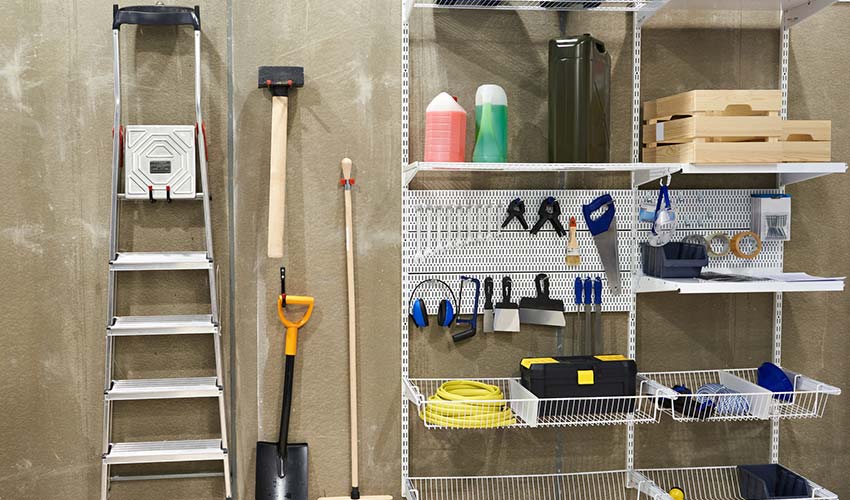 household tools in shed