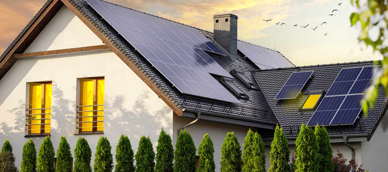 home with solar panels on roof