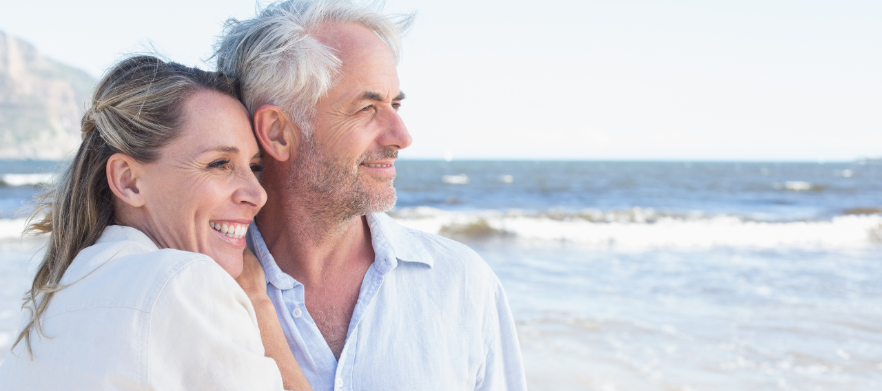 couple smiling into distance