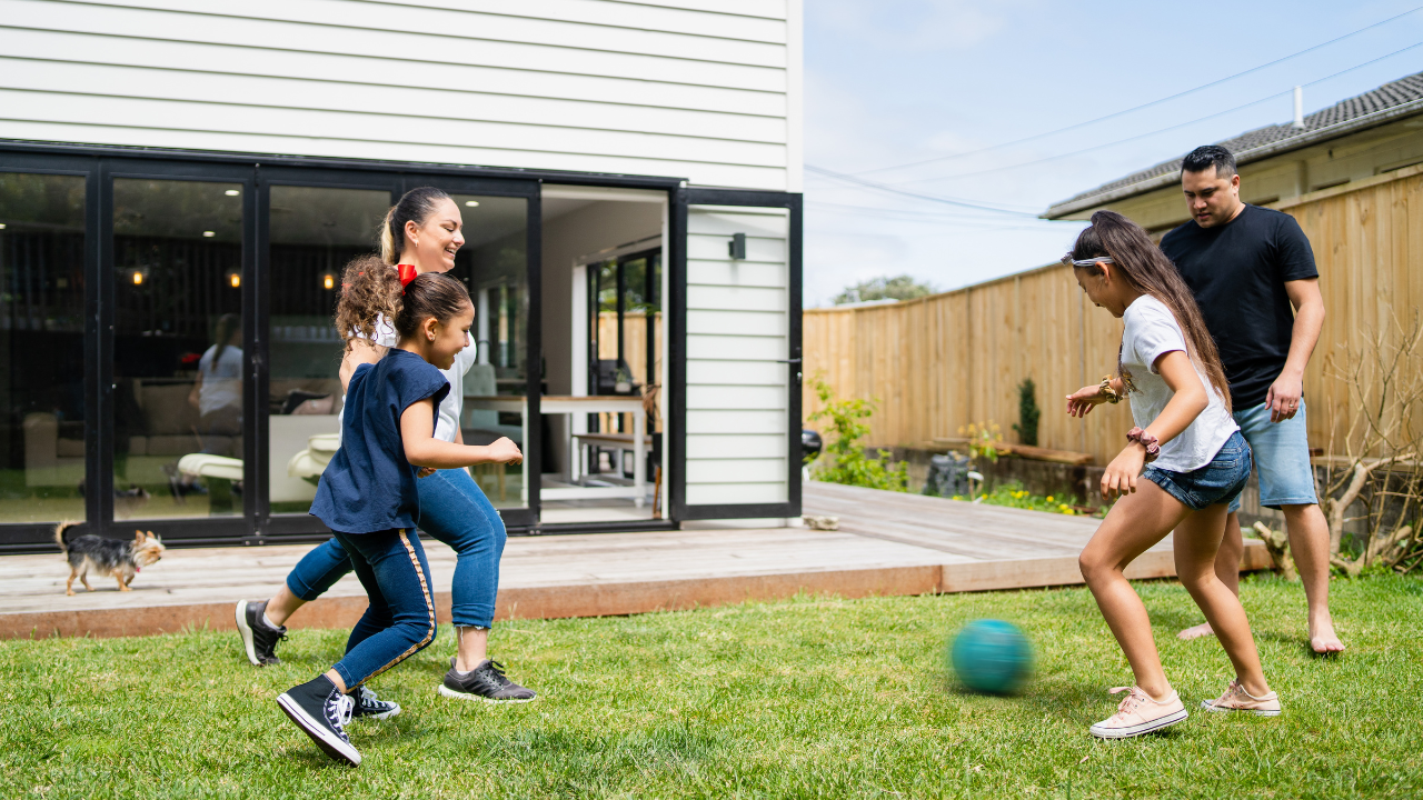 family playing football